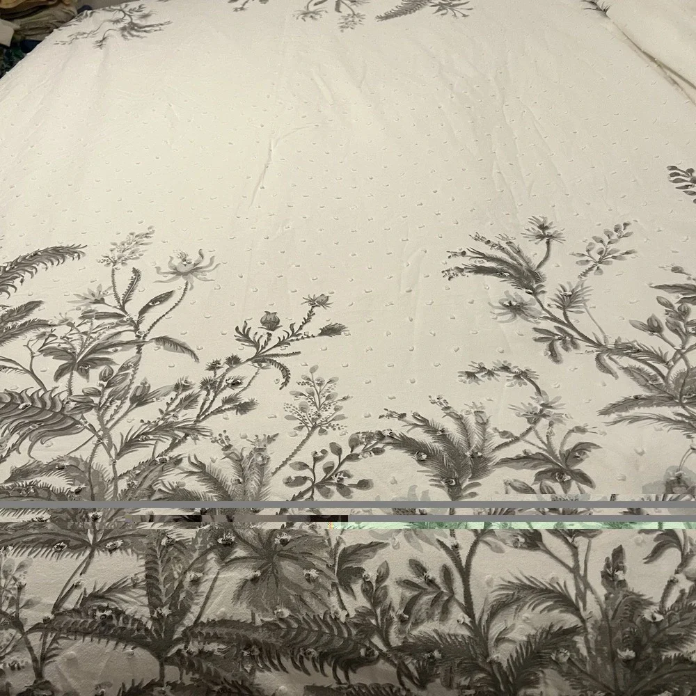 Bee & Willow F/Q Duvet Cream Gray Botanical Leaf Swiss Dot Texture Cotton Blend